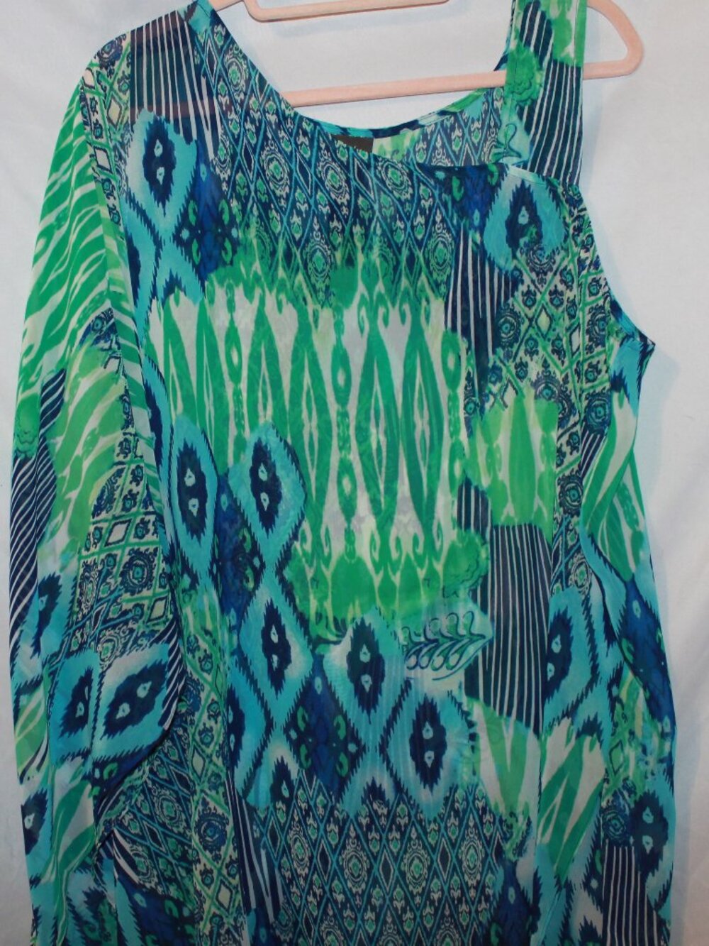 Chico's Traveler's Sheer Green & Blue Geometric Poncho